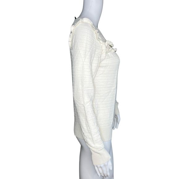 Ann Taylor Sweater Womens Large Cream Ruffle Trim Lightweight Neutral Minimalist - Picture 2 of 9